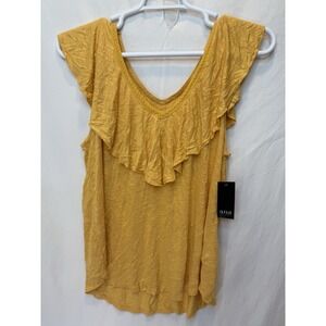 NEW NWT ana A‎ New Approach Ruffle Vneck Top sz XL jurassic gold MSRP $26